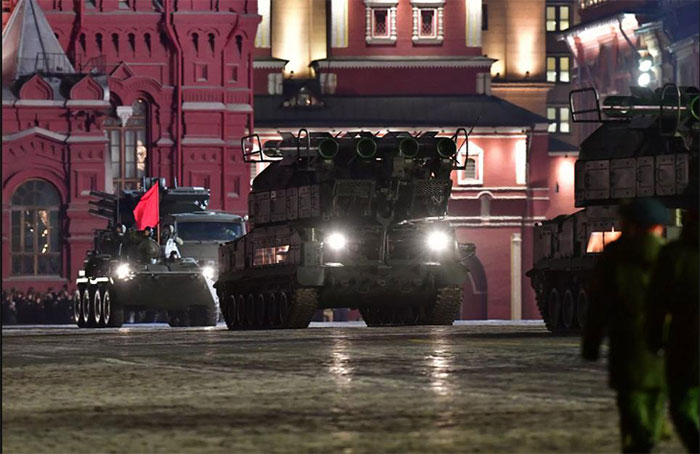 Missile systems in a parade on the streets of Moscow